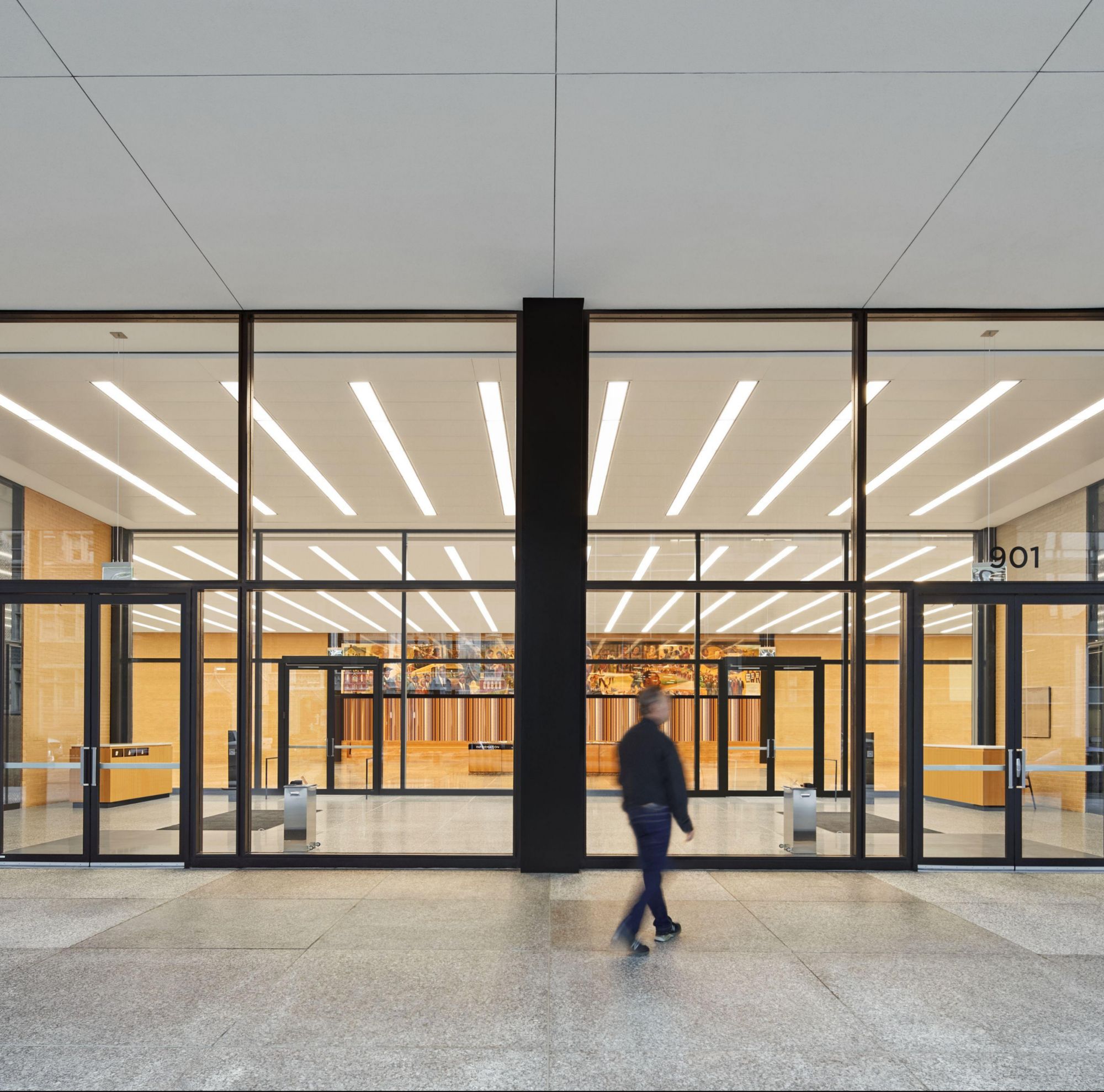 Glass entrance of Martin Luther King Jr. Memorial Library featuring Saflex Clear 